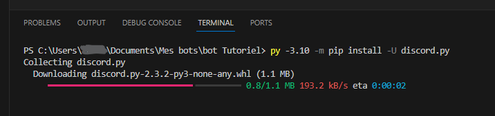 Installation des bibliothèques Discord.Py et Colorama